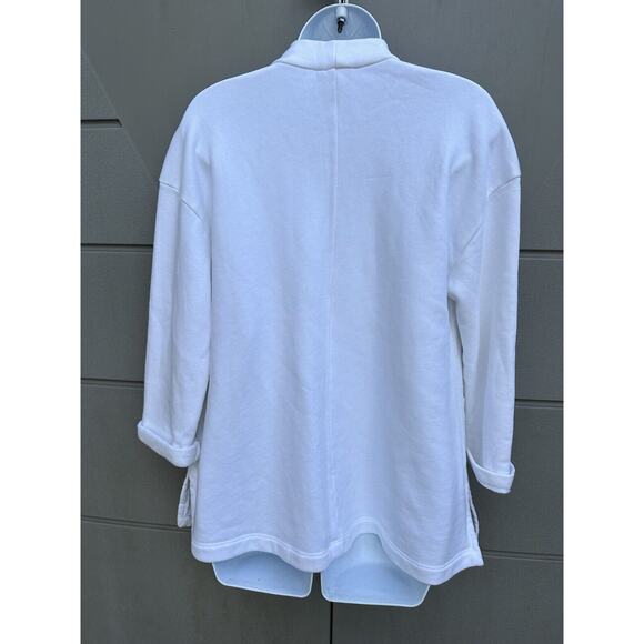 Eileen Fisher White Organic Cotton Open Front Pockets Boxy Jacket Cardigan XS - Picture 10 of 11